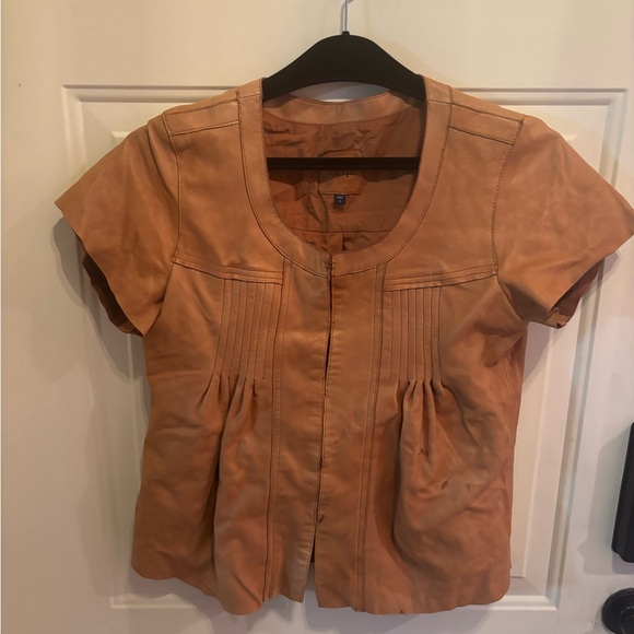 Vintage GAP Women's Brown Short Sleeve Leather Jacket - Picture 2 of 7